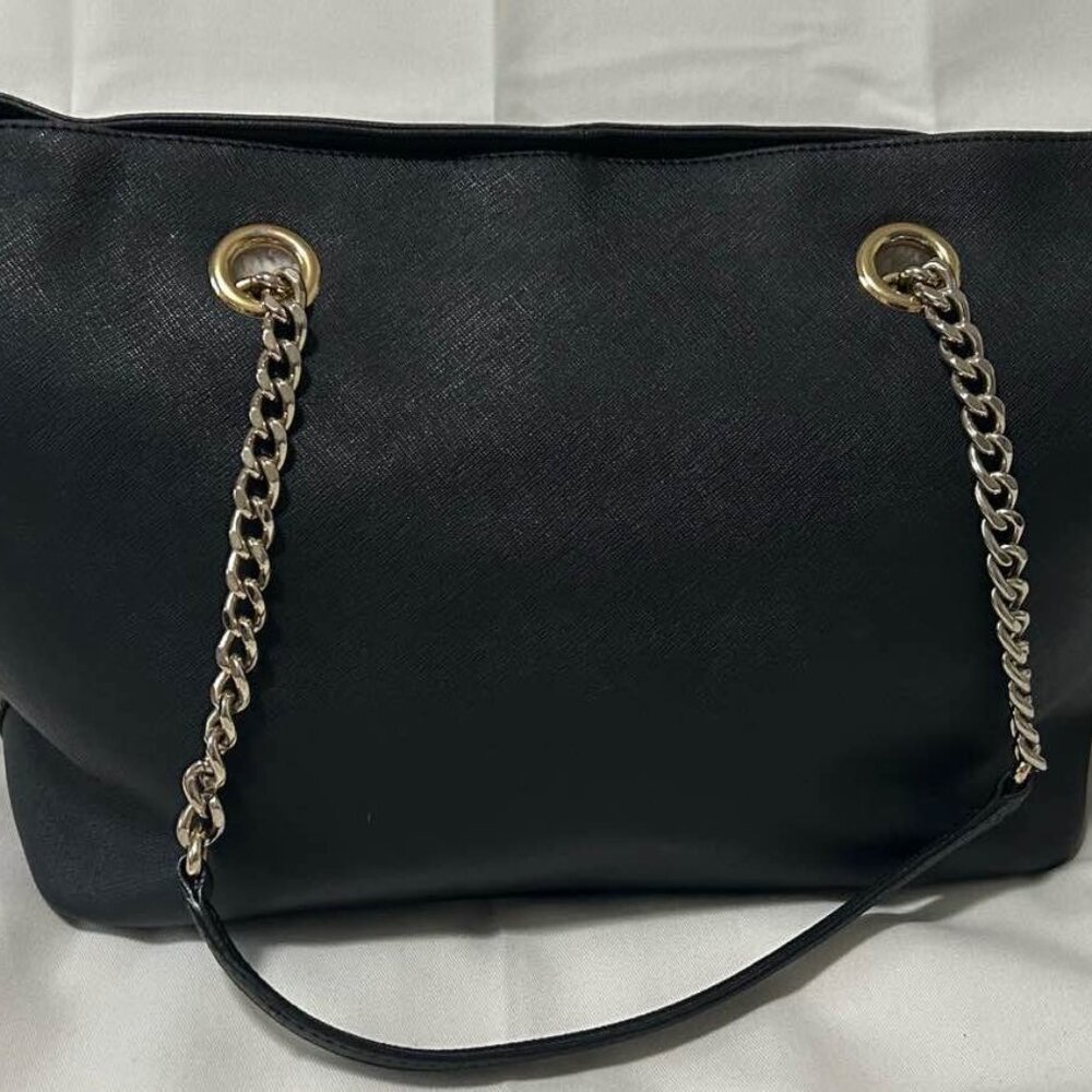Calvin Klein - Black Faux Leather Tote Bag with Gold Chain Straps